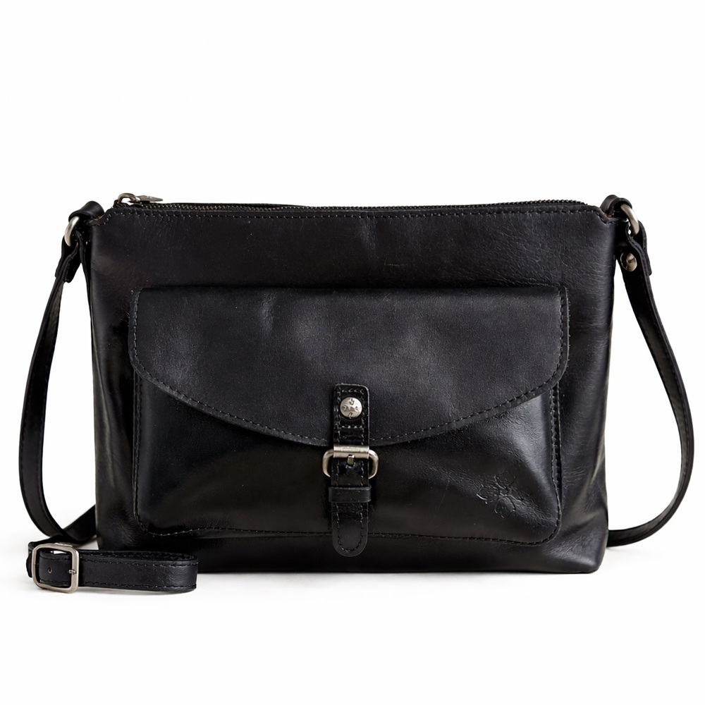 Patricia Nash Kirby Black Leather Crossbody Bag Buckle Flap